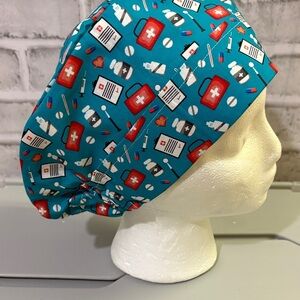 Medical Themed Blue Scrub Cap, handmade doctor, nurse vet